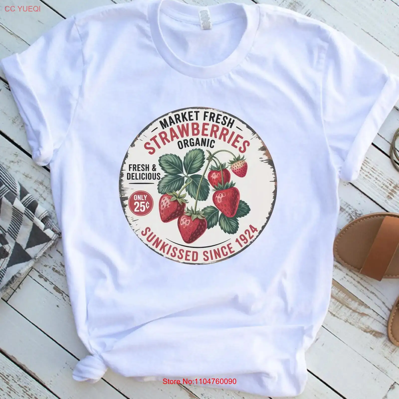 Vintage Fashion Market - Verse Aardbeien Vintage T-shirt Biologische Aardbeienmarkt
