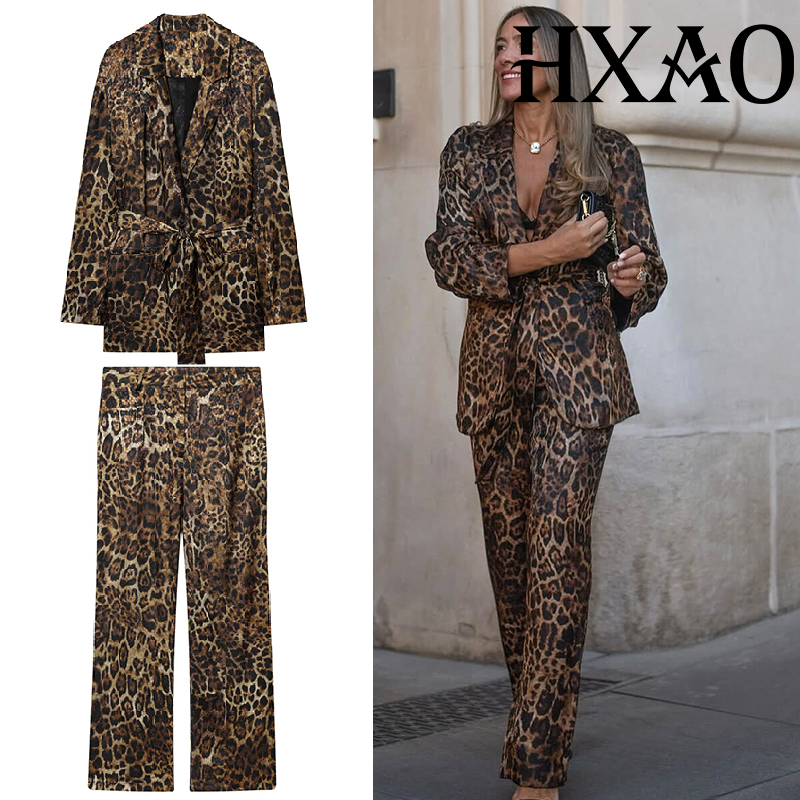 Vintage Trench Coat - HXAO Luipaardbroeksets 2-delige set Vintage lange