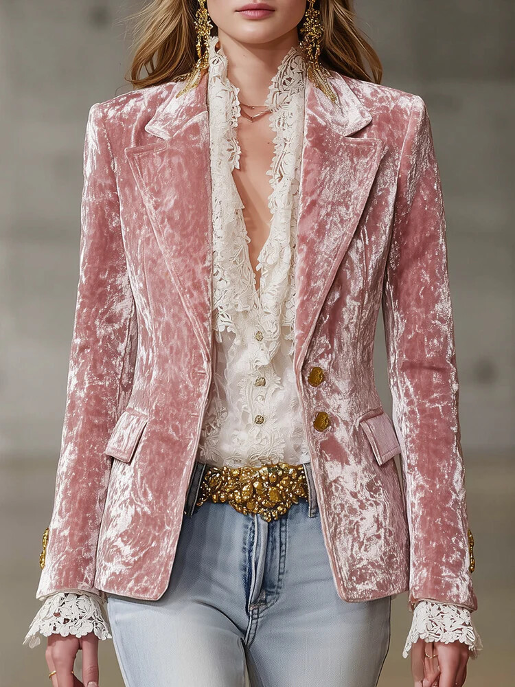 Velvet Blazer Vintage - Elegante Fluwelen Blazer voor Vrouwen Single-breasted