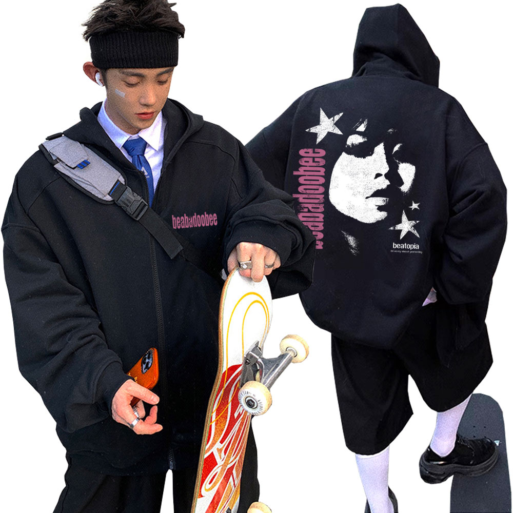 Vintage Fashion Pop Up - Beabadoobee Gezicht Grafische Rits Hoodie Mannen