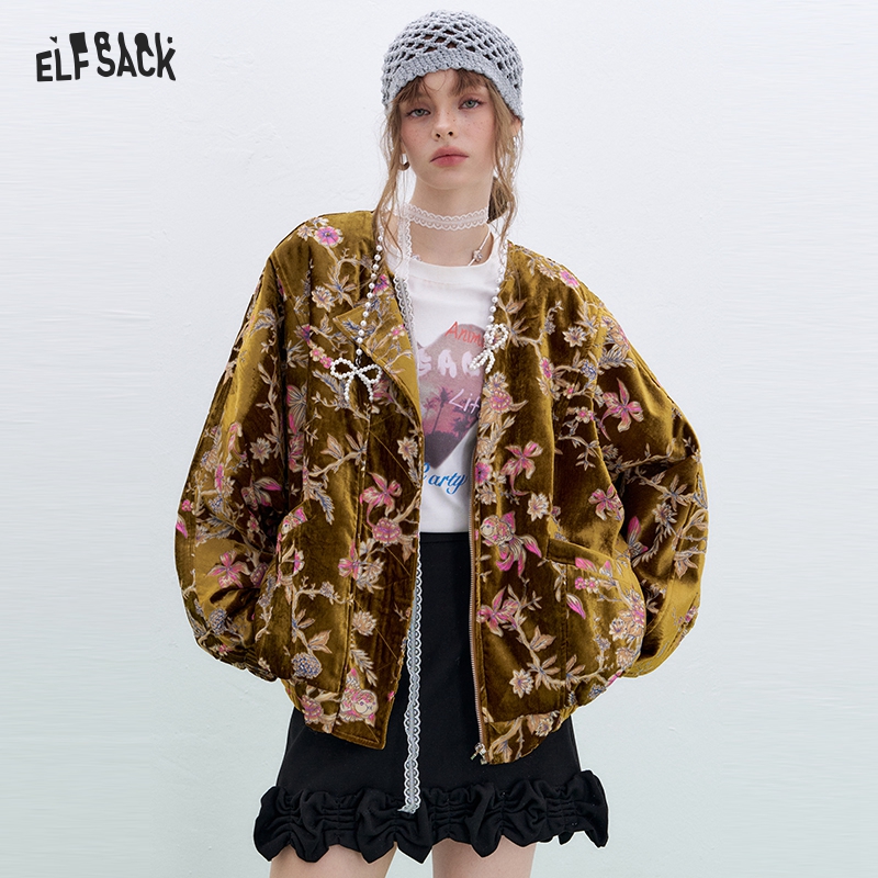 Velvet Blazer Vintage - ELFSACK goudkleurig fluwelen jack dames winterkorte