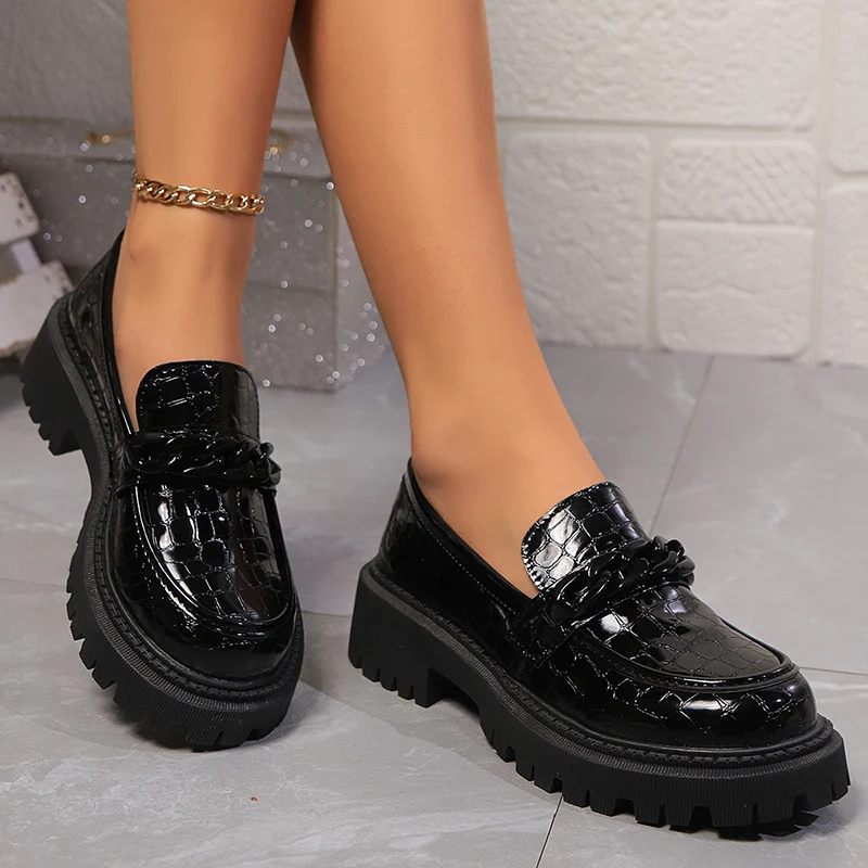 Vintage Fashion Ladies - Platform Chunky Vierkante Hak Loafers Vrouwen