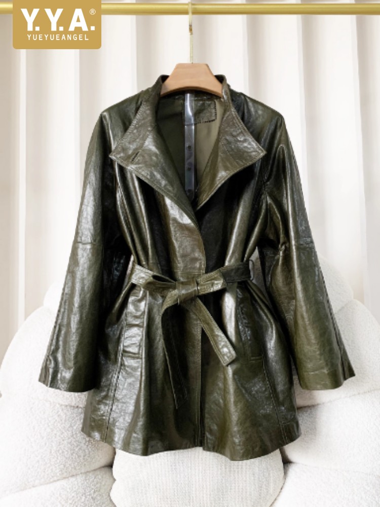 Vintage Trench Coat - Vintage dames loszittende, middellange schapenvacht lederen