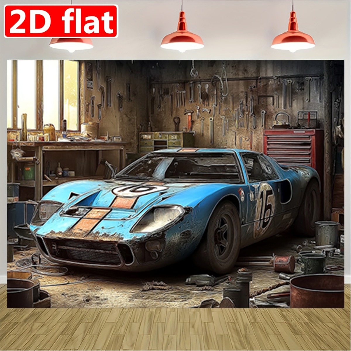 Vintage Fashion Events - 2D-vlak, 1 vintage racegarage-achtergrondbanner - klassieke