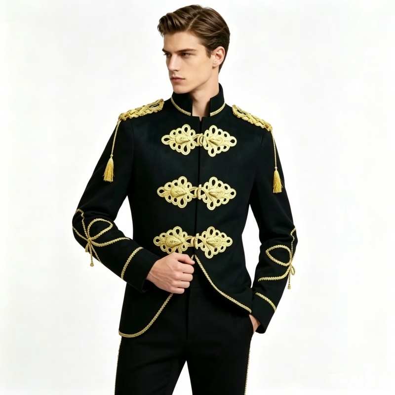 Velvet Blazer Vintage - Fluwelen herenjas met gouden touw epauletten,
