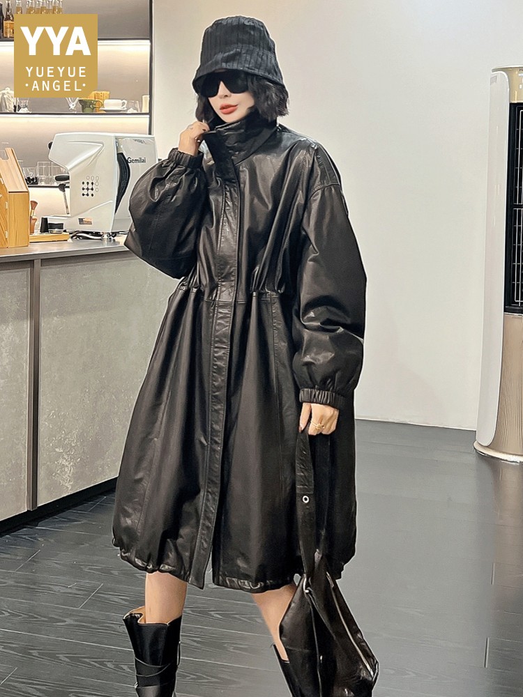 Vintage Trench Coat - Vintage Dames Winter Koeienhuid Echt Leer