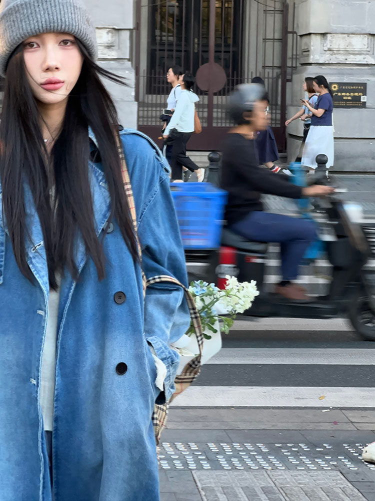 Denim trenchcoat met dubbele r - Vintage Trench Coat recensie en prijs