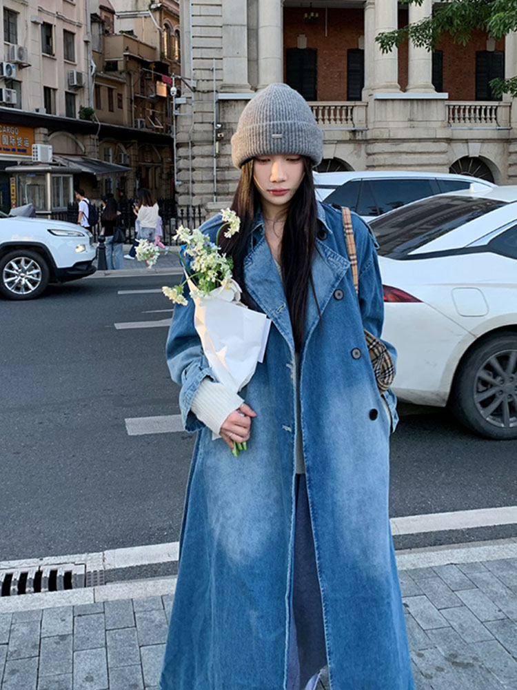 Denim trenchcoat met dubbele r - Vintage Trench Coat recensie en prijs