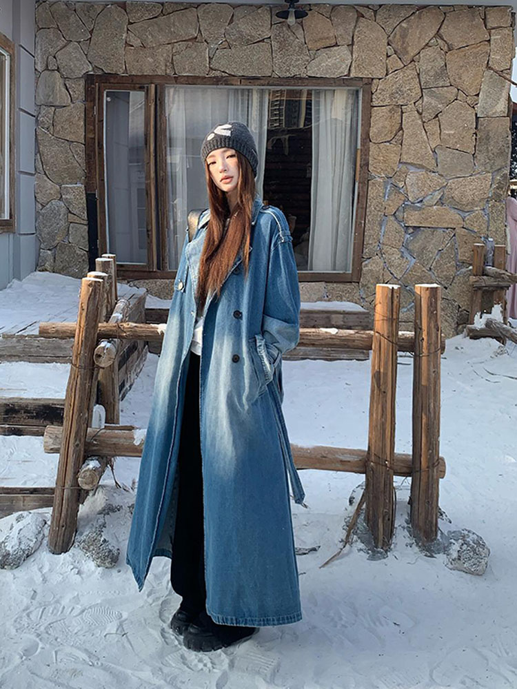 Denim trenchcoat met dubbele r - Vintage Trench Coat recensie en prijs
